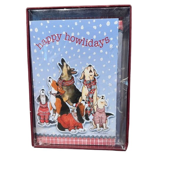 Holiday Cards Leanin Tree Cards Happy Howlidays 3D Howling Dogs 8 Each Open Box - Picture 3 of 7
